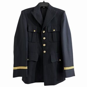 Marlow White Army Uniform Jacket Mens 36R Black Pockets Long Sleeve Notch Lapel